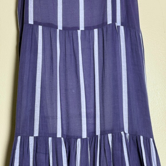 Oliphant Womens Tiered Maxi Dress L Blue Striped Tank Tassels Resort Vacation - Picture 11 of 11